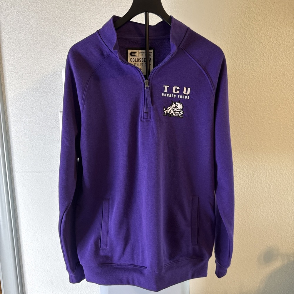 Colosseum TCU Horned Frogs Purple Quarter Zip Men's Sweatshirt Size L New